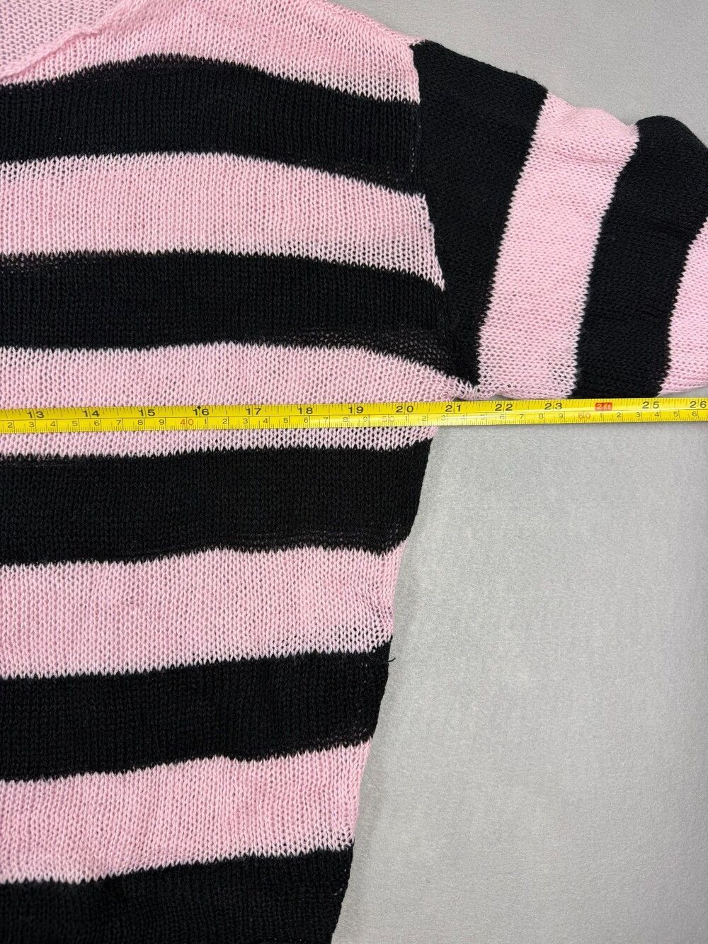 Hot Topic Y2K Pink Black Striped Cropped Mesh Knit Sweater Women's Medium - Picture 5 of 7
